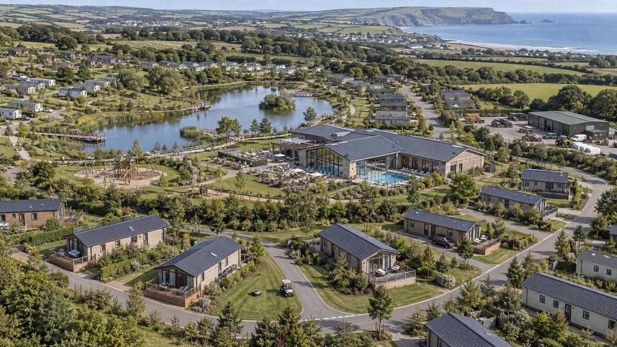 Large caravan and holiday-home park with reception, landscaped pitches and service facilities.