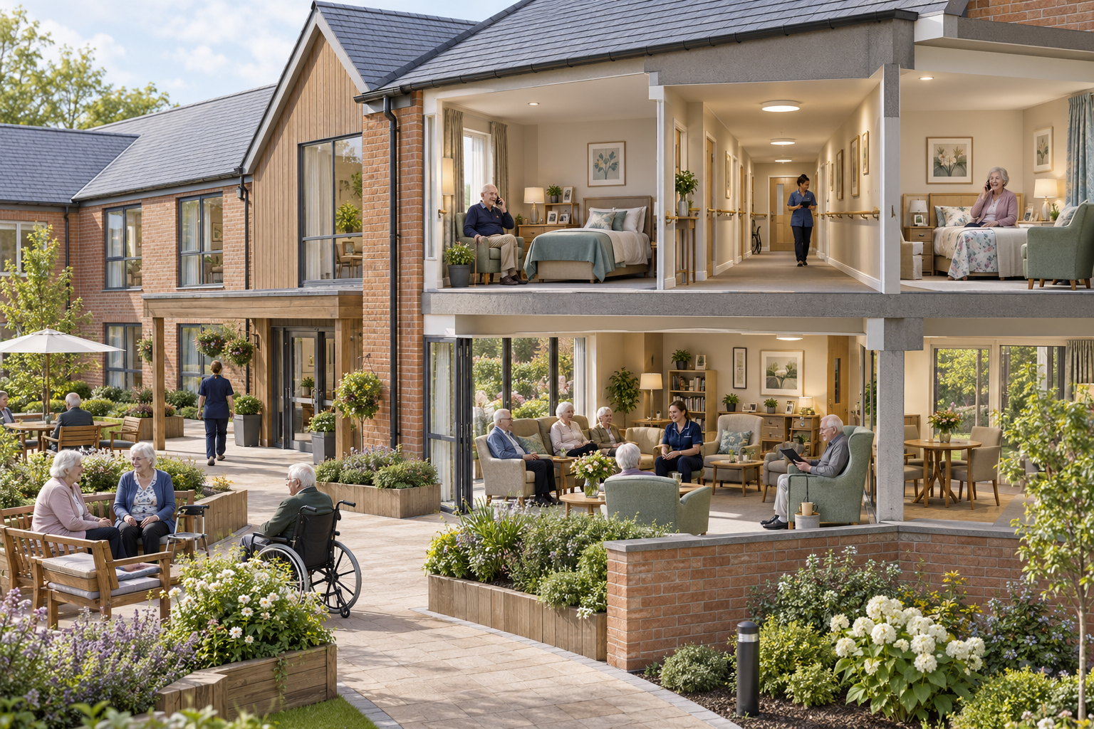 Illustration of care homes, retirement and build-to-rent